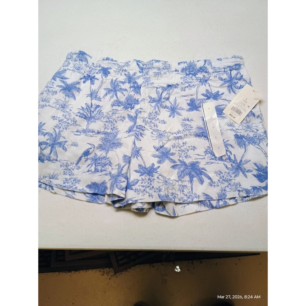 Women's Linen Pull-On Shorts - A New Day™ Blue Toile L - Picture 4 of 6